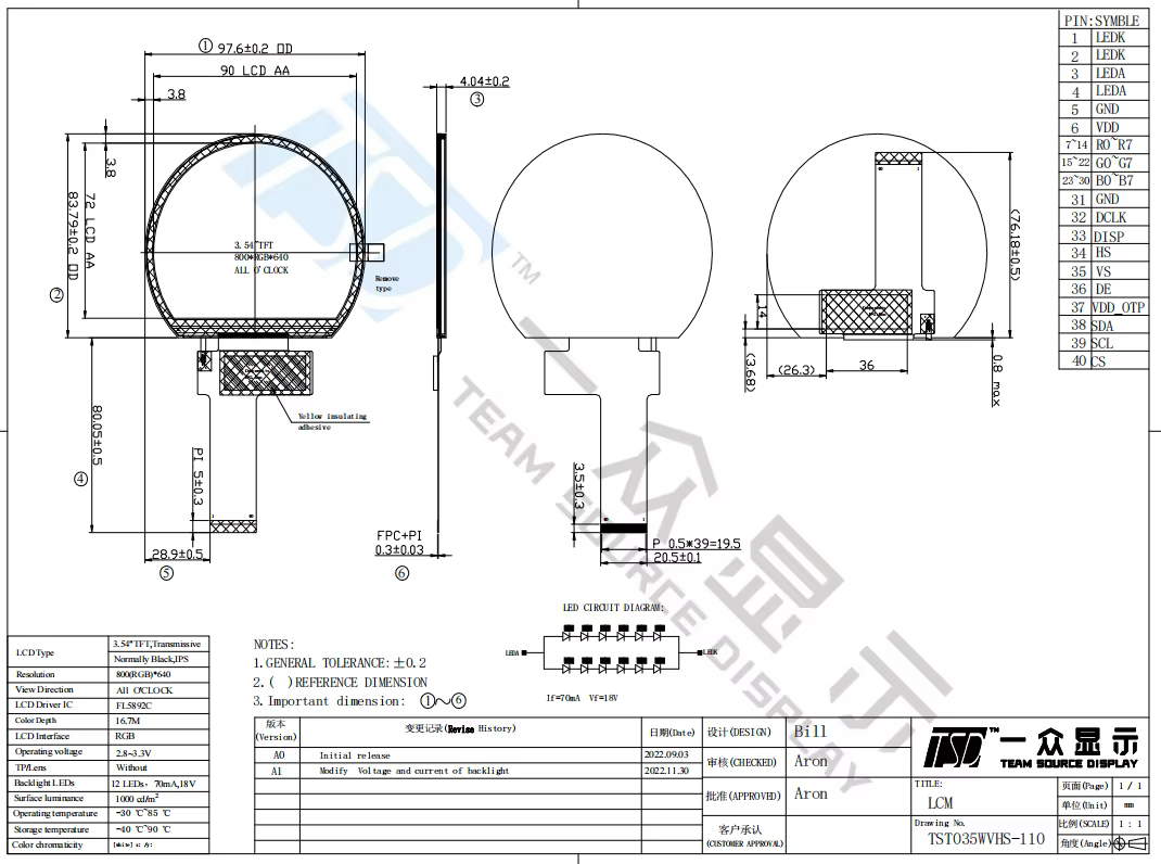 3.5'' 3.5 Inch Round 800x640 Resolution RGB Interface FL5892C Driver IC IPS TFT LCD Display for 2 Wheeler EV Scooter manufacture