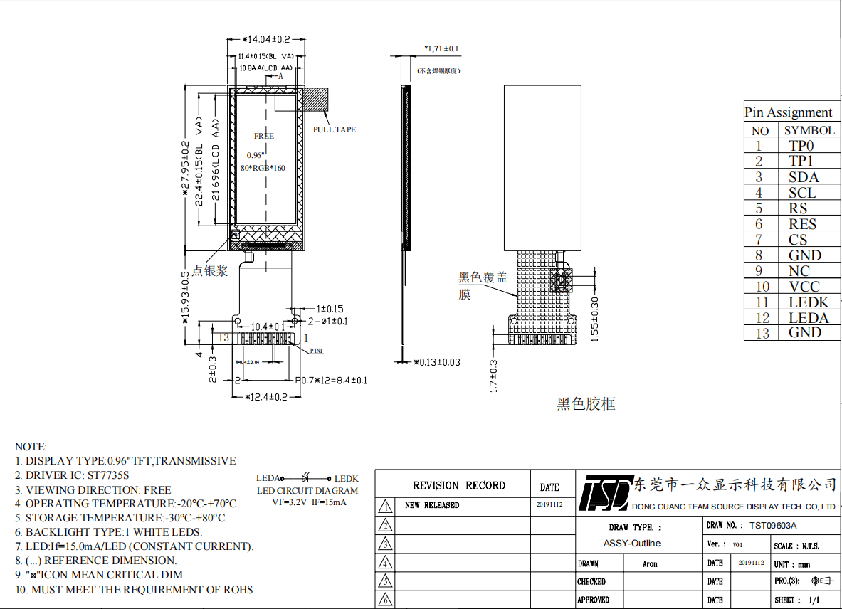 TSD mini size 0.96 inch 80*160 all viewing angle SPI interface 0.96 inch ips lcd display modules factory