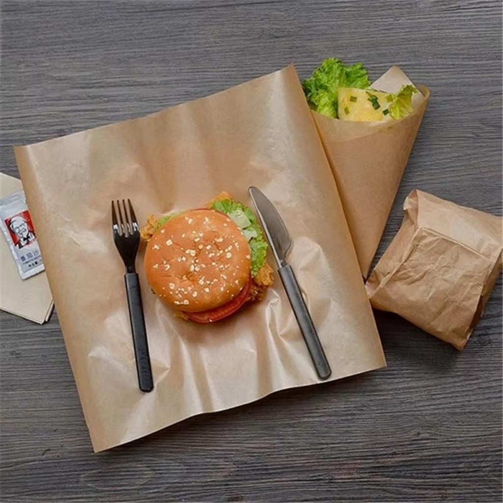 Biyolojik Olarak Parçalanabilir Ambalaj PE Kaplamalı Yağ Geçirmez Gıda Ambalaj Kağıdı Sandviç Burger Sarma Özelleştirilmiş Logo