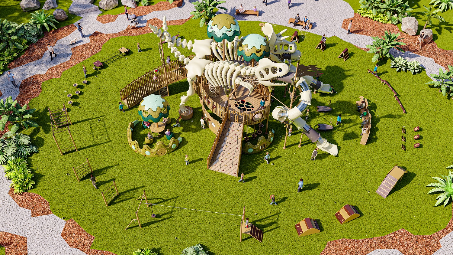 ကလေးငယ်များအတွက် Bone Dinosaur ကမ္ဘာ့အပြင်ရောက် ကစားကွင်း တက်လိုက်ခြေဆွဲခြောက်အစုံ