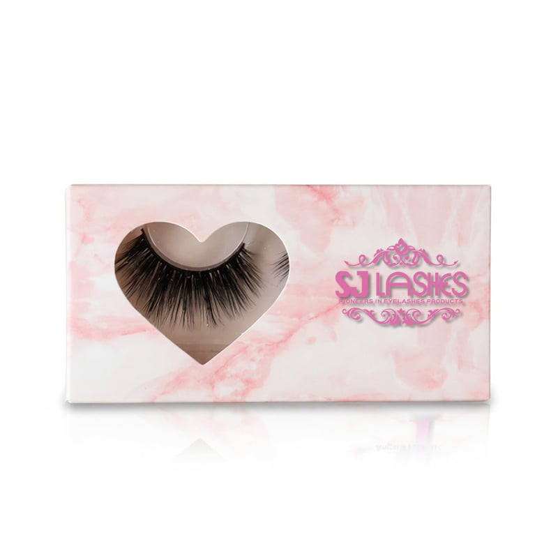 SJ LASHES Factory Wholesale Pink Marble Heart Window Strip Eyelash Paper Box | Custom Logo Private Label Single Pair Lash Packaging OEM/ODM 
