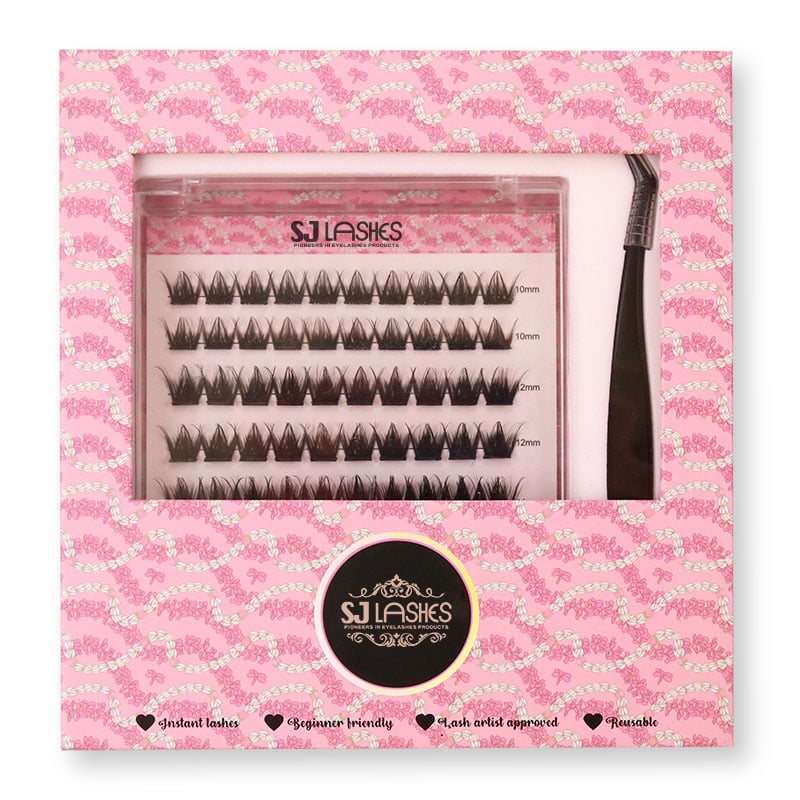 SJ LASHES Factory Wholesale Luxury Pink Pattern Window Magnetic Gift Box for Cluster Lash Kits | EVA Insert Flip-Top Case OEM