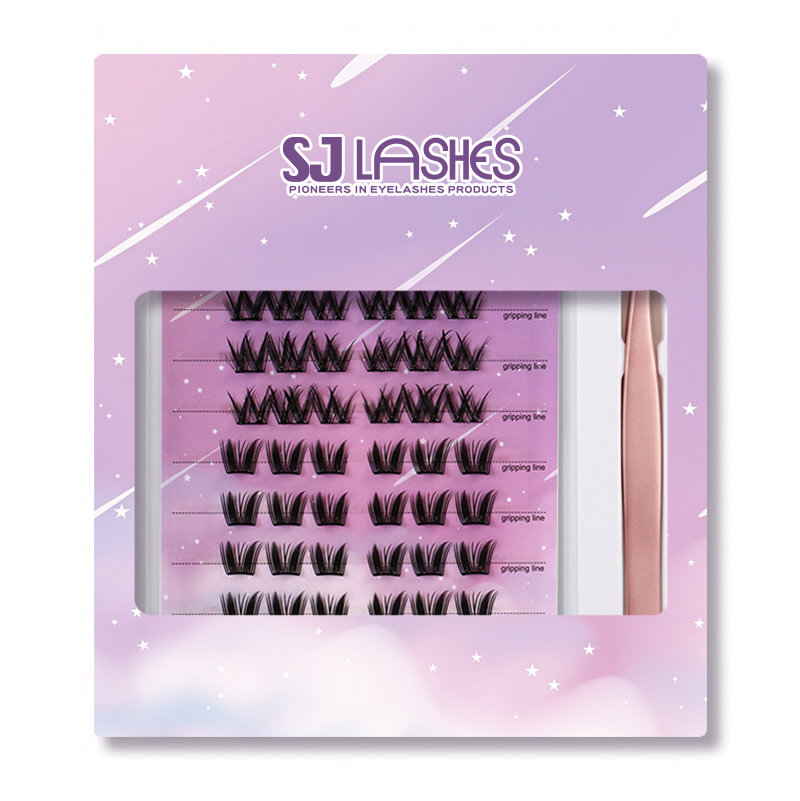 SJ LASHES Fabrik Großhandel Lila segmentierte Wimpern-Cluster-Papierbox-Sets | Individuelles Logo, Private Label, DIY-Wimpern-Set mit bedrucktem Papierfach, OEM/ODM
