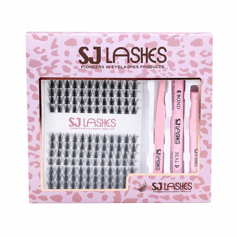 SJ LASHES Fabrik Großhandel Rosa DIY-Cluster-Wimpern-Kit-Verpackungsbox | Individuelle Wimpern-Set-Box mit Klebstoff, Versiegelung und Pinzettentool, OEM
