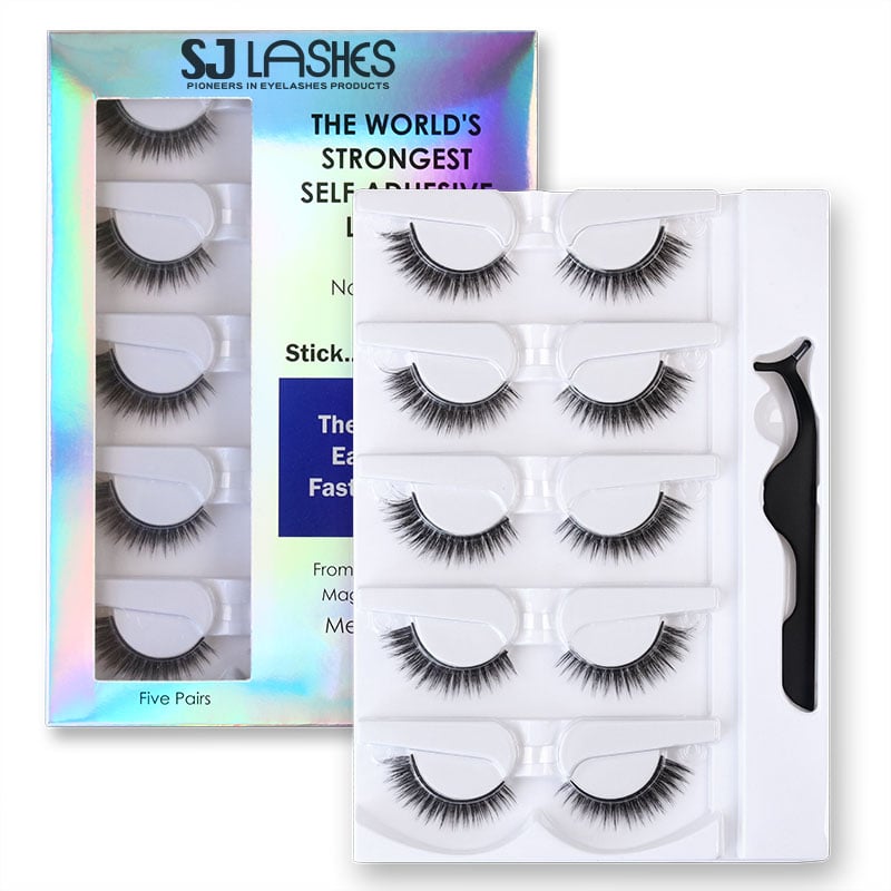 SJ LASHES Fabrik Großhandel Luxus holographische silberne Wimpern-Papierbox | Individuelles Logo, Private-Label, selbstklebende Streifenwimpern-Verpackung mit Fenster, OEM/ODM