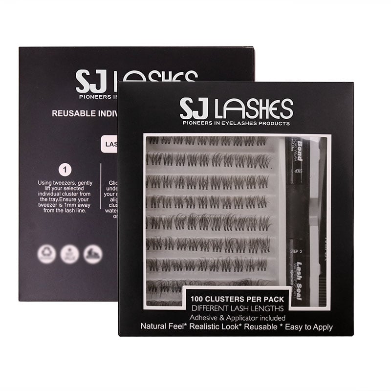 علبة تغليف مجموعة رموش مجمَّعة قابلة للتخصيص من مصنع SJ LASHES بالجملة | علبة مجموعة رموش مخصصة تحتوي على لاصق وختم وأداة ملقط، قابلة للتخصيص حسب الطلب (OEM)