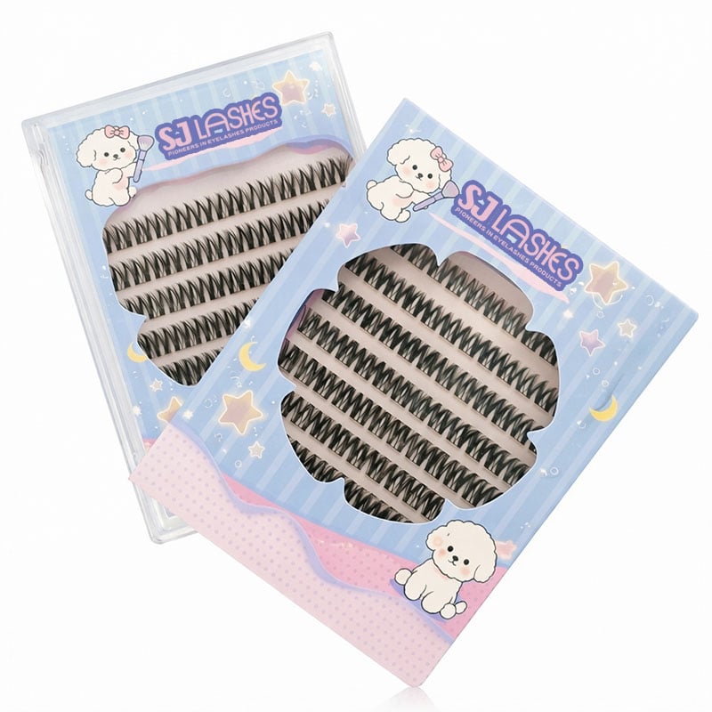 SJ LASHES Factory Wholesale 10-Row Segmented Cluster Lash with Outer Sleeve | Custom Logo Private Label Cute Puppy Gradient Paper Wrap Packaging OEM/ODM