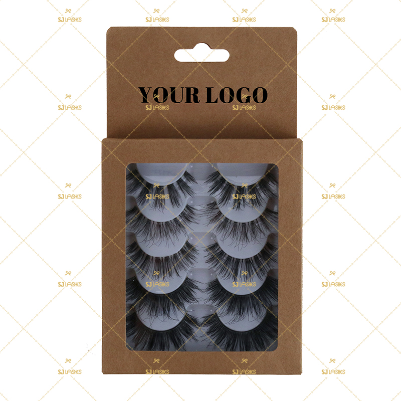 SJ LASHES Fabrik Großhandel umweltfreundliche Kraftpapier 5er-Pack Wimpernverpackungsbox | Kundenspezifisches Logo Mehrfachpack Aufhängedisplay