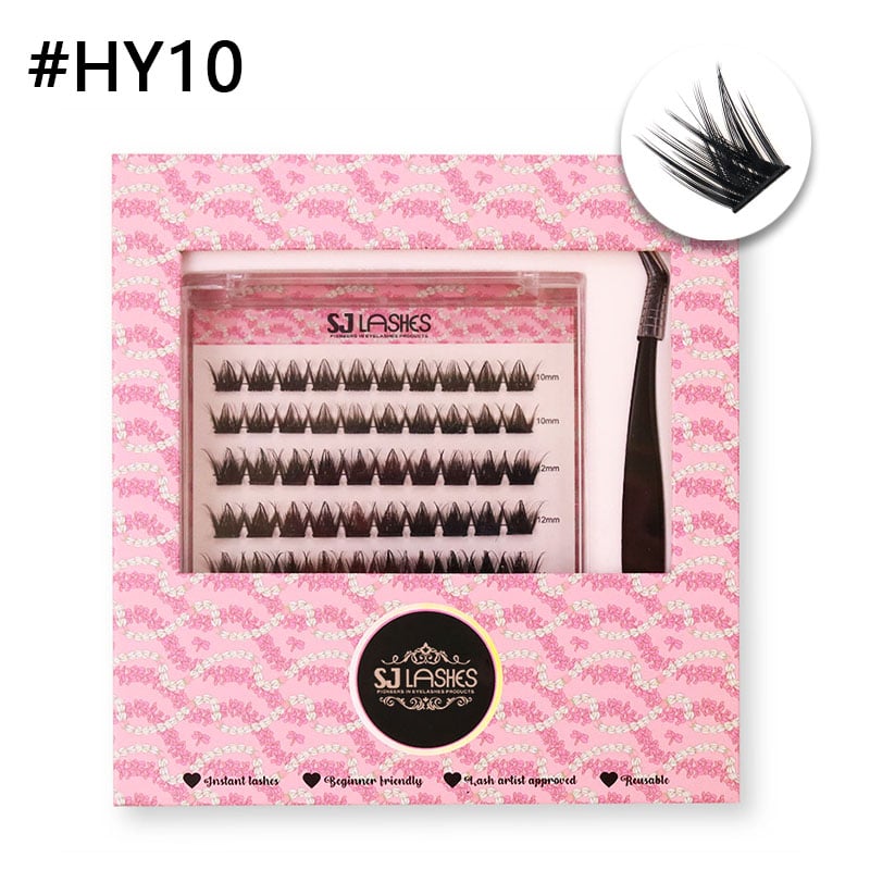SJ LASHES DIY selbstklebendes Cluster-Wimpern-Set: 5-Reihen-seidig-weiche Segmente inkl. Pinzette – Edition mit rosa-chic-Muster-Etui
