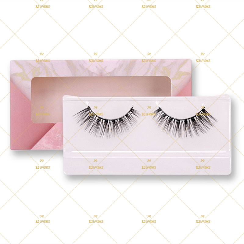 SJ LASHES Factory Wholesale Luxury Pink Marble Gold Foil Single-Pair Eyelash Packaging Box | Large Window Elegant Retail Case OEM