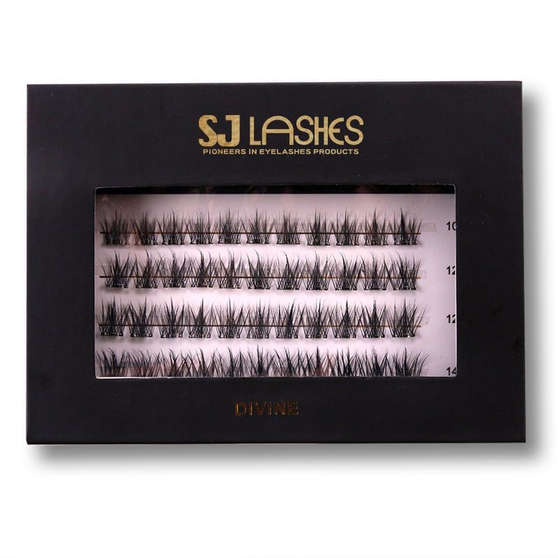 SJ LASHES Fabrik Großhandel Luxus-Schwarzfolien-Verpackungsbox für segmentierte Wimpern | Display-Geschenkbox mit großem Fenster für Cluster-Wimpern, OEM