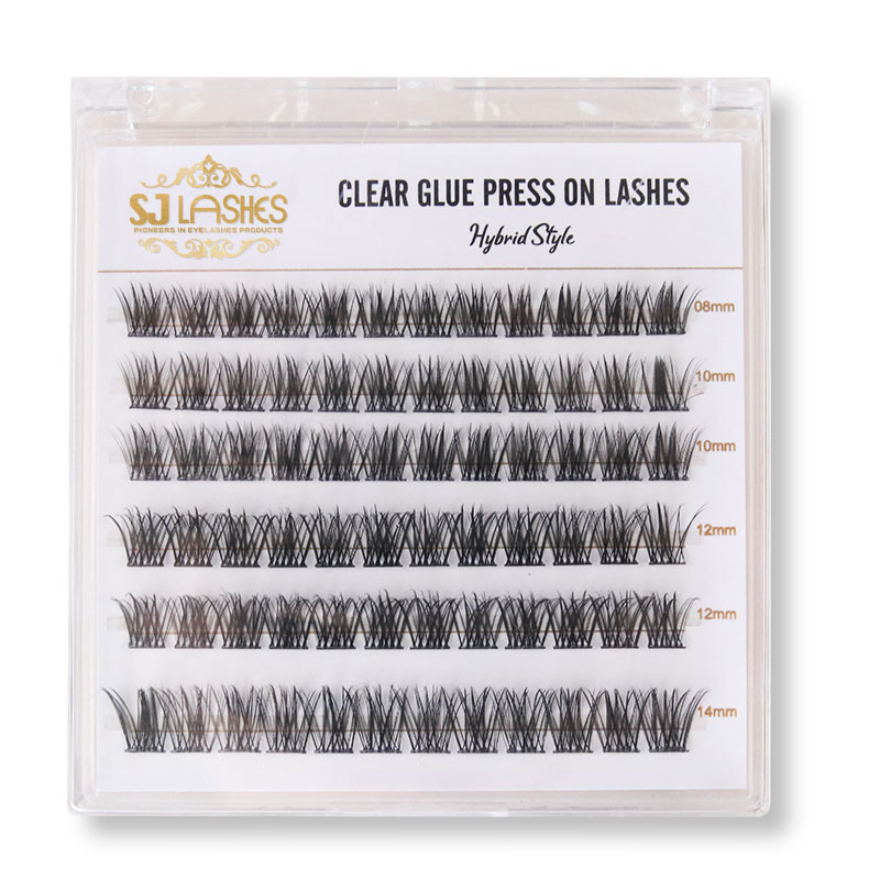 SJ LASHES Fabrik Großhandel Premium Hybrid-Segmentierte Wimpernkarte | Individuelles Goldfolien-Logo, Private-Label-Kleber für Aufklebewimpern, klare Verpackung, OEM/ODM