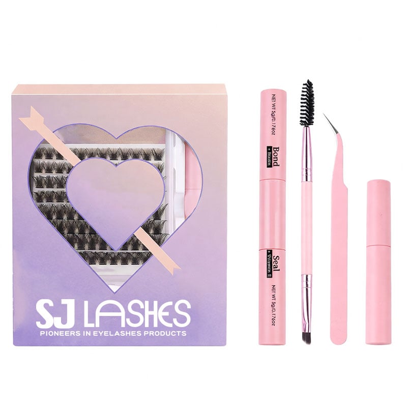 مصنع SJ LASHES بالجملة: مجموعة ابتدائية احترافية لتثبيت الرموش ذاتية الصنع (DIY) من نوع الكلاستر | شعار مخصص وعلامة تجارية خاصة لمجموعة الرموش المُقسَّمة مع الأدوات وغراء التثبيت، تصنيع حسب الطلب (OEM/ODM)