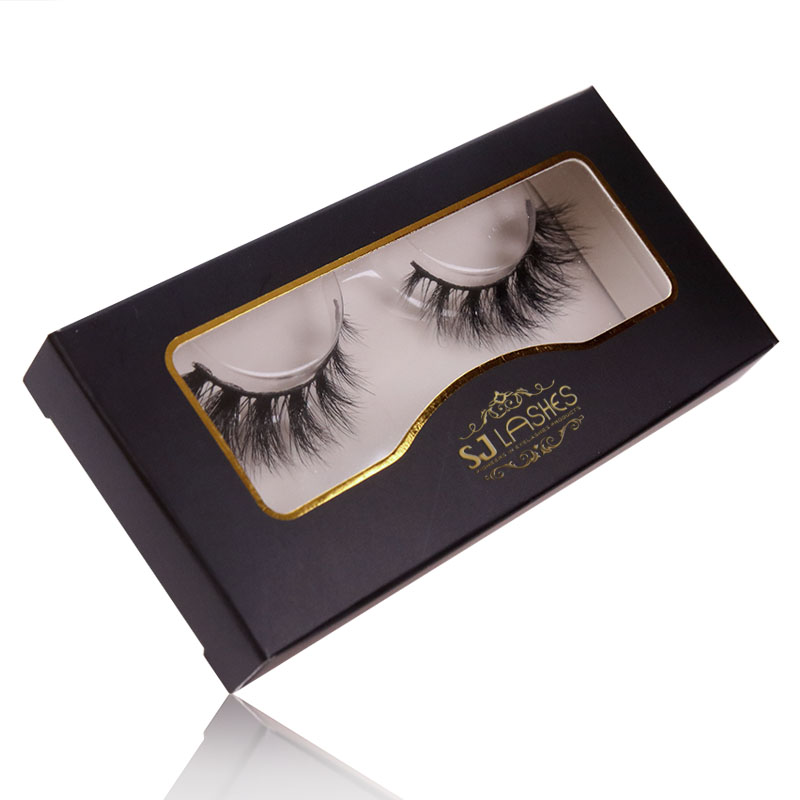 SJ LASHES Fabrik Großhandel Luxus-Verpackungsbox für Wimpernclustern in Schwarz mit Goldfolien-Akzenten (Einzelverpackung) | Eleganter Einzelhandelskasten, OEM