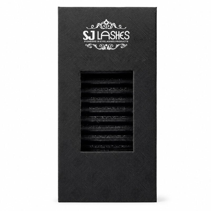 Caixa de presente magnética para cílios SJ LASHES, fabricada em atacado, com textura de linho preto e fileira densa; embalagem de exibição personalizada para extensões de 12 fileiras, com logotipo personalizado, marca privada, fabricação sob encomenda (OEM/ODM)