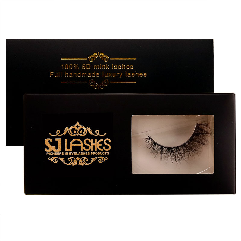 Caixa de Embalagem para Cílios de Vison de Par Único, com Revestimento Preto Luxuoso e Dourado da Fábrica SJ LASHES – Caixa de Varejo Elegante, OEM
