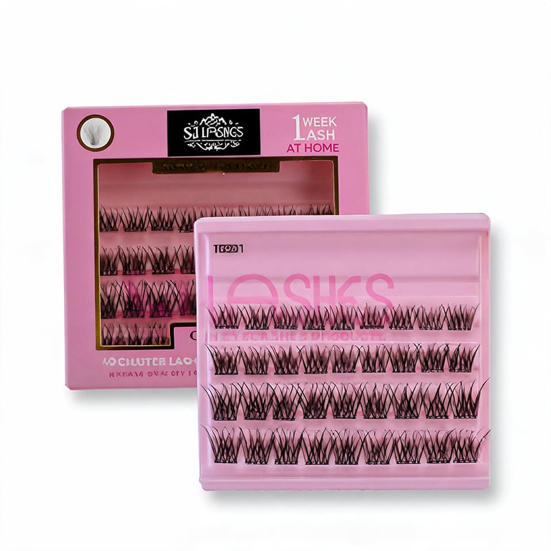 SJ LASHES Fabrik Großhandel Rosa-Gold-Folie segmentierte Wimpern-Papierbox | Individuelles Logo, Private Label, DIY-Cluster-Wimpern-Box mit Fenster, OEM/ODM