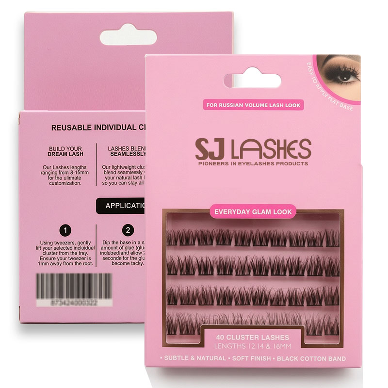 علب رموش SJ LASHES ذات علامة تجارية مطبوعة بالورق الورقي مع نافذة وملصق معلّق وردي اللون | تغليف ورقي بنافذة، تصنيع حسب الطلب (OEM/ODM)