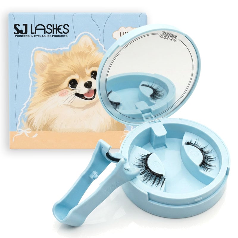 SJ LASHES Fabrik Großhandel Süße blaue Welpe-Magnetwimpern All-in-One-Kompaktset | Individuelles Logo, Private Label, tragbares Wimpern-Kit mit Spiegel und Bedienungsanleitung OEM/ODM
