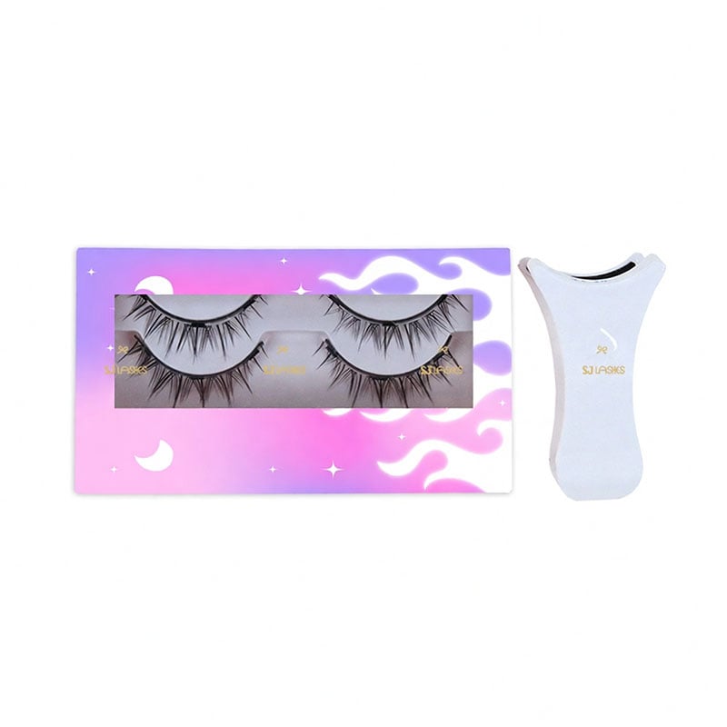 SJ LASHES Fabrik Großhandel Künstlerische 2-Paar-magnetische Wimpern im Papierkästchen-Set | Individuelles Logo, Private Label, klebstofffreies Wimpern-Set mit professionellem Applikator OEM/ODM