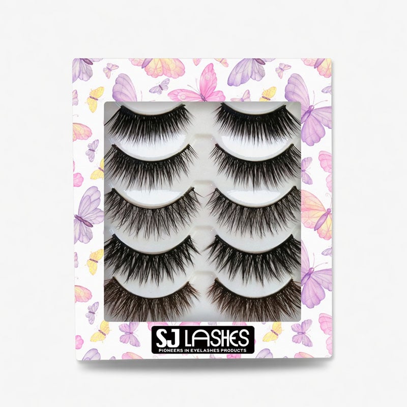 SJ LASHES Factory Wholesale Custom Butterfly Pattern Multi-Pair Lash Packaging Box | Large Window Luxury Strip Lash Retail Case OEM
