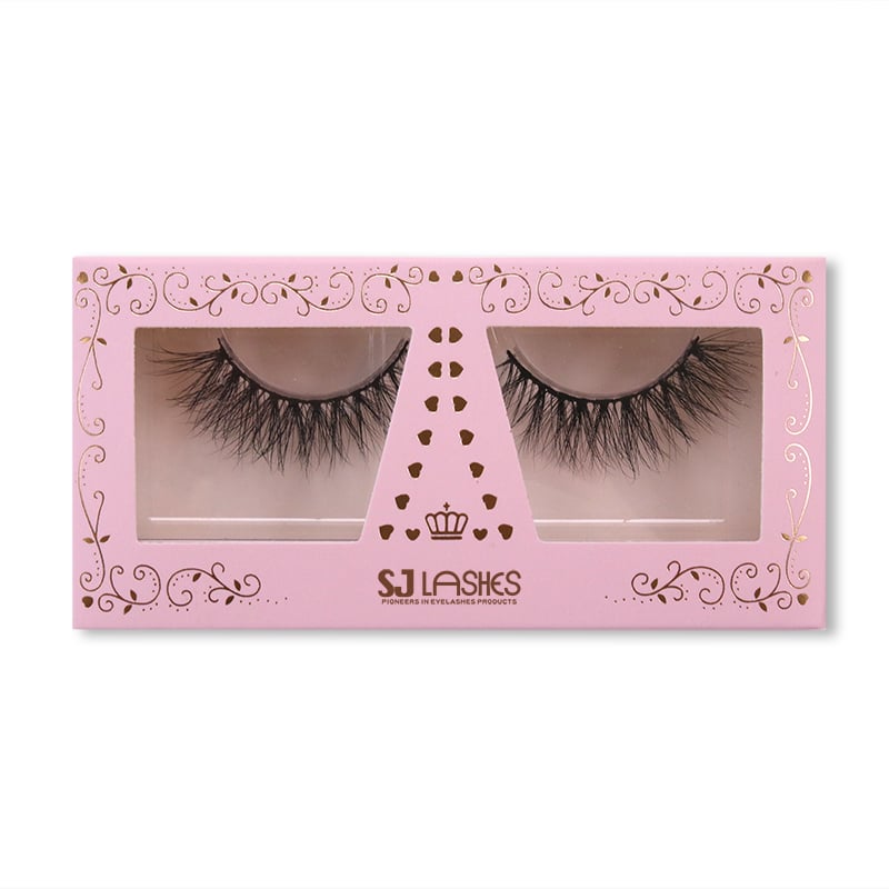 SJ LASHES Fabrik Großhandel luxuriöse rosa goldene Folien-Herz-Doppel-Fenster-Wimpernverpackungsbox | Süße Einzelpaar-Einzelhandelsverpackung OEM