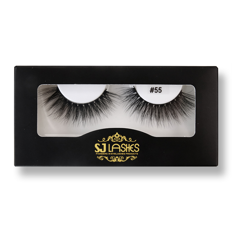 SJ LASHES Fabrik Großhandel klassische schwarze Einzelpaar-Wimpern-Papierbox | individuell bedrucktes Logo, Private-Label-Wimpern-Verpackung mit Fenster, OEM/ODM