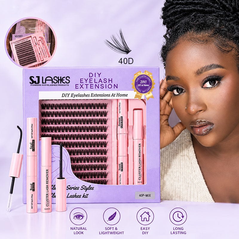 SJ LASHES Factory Wholesale DIY Cluster Lash Kit with UV Logo Sticker | Custom Logo OEM/ODM