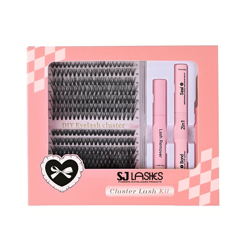 SJ LASHES Fabrik Großhandel individueller DIY-Clusteraugenwimpern-Kit-Verpackungskarton | Rosa- und lila-farbige Sichtfenster-Verpackung für Wimpernverlängerungen, OEM