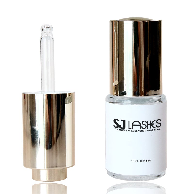 SJ LASHES Fabrik Großhandel professioneller Wimpern-Super-Bonder | Individuelles Logo, Private-Label-Instant-Kleber zur schnellen Aushärtung, 10 ml, klare Glas-Tropfflasche, OEM/ODM