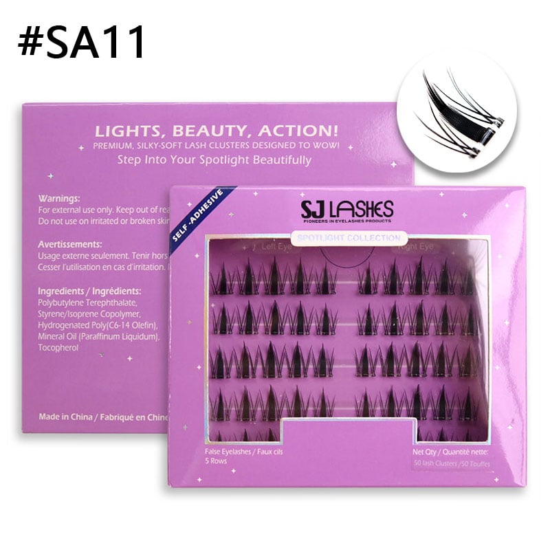 SJ LASHES DIY-Selbstklebe-Wimpernclips: 5-Reihen-Klebstofffreie Segmente – Edition mit lila-silberner Folienprägung
