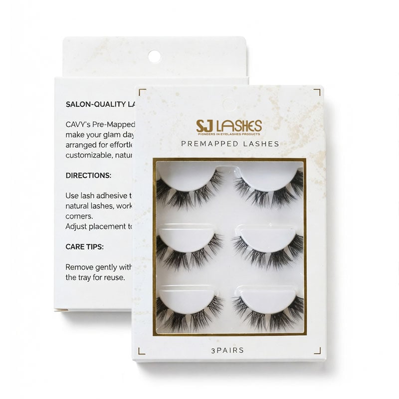 علبة مقبض رموش كلاستر سفلية من SJ LASHES: ٥ أزواج | طباعة ذهبية مخصصة حسب الطلب (OEM)