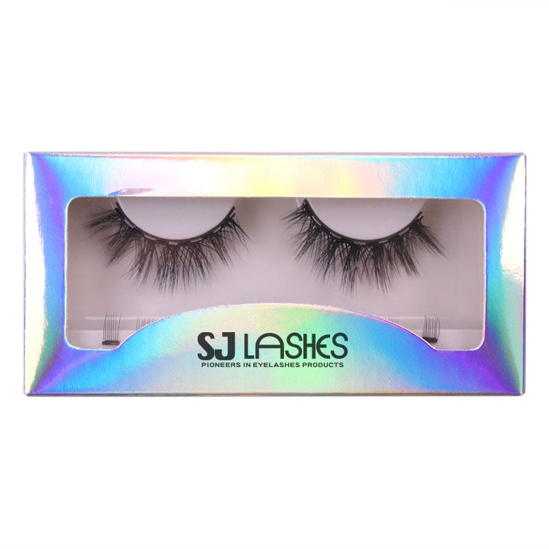 SJ LASHES Fabrik-Großhandel Luxus-Hologramm-Folie-Ein-Fenster-Wimpern-Verpackungsbox | Irisierender Einzelhandelskasten OEM