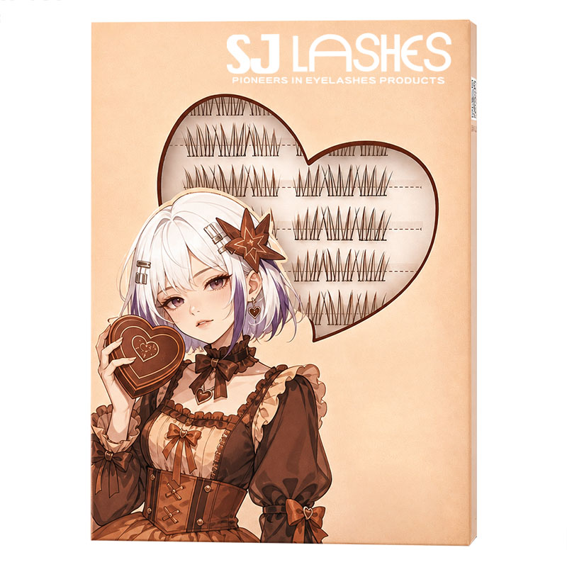 SJ LASHES Fabrik Großhandel künstlerische Herz-Serie segmentierte Wimpern-Papierbox | Individuelles Logo, Private Label, DIY-Cluster-Wimpern-Box mit Anime-Illustration, OEM/ODM