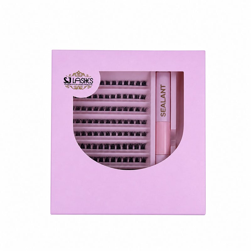 SJ LASHES Factory Custom Segmented Eyelash Kit Packaging Wholesale | OEM DIY Cluster Lash Box with Window for Tools Adhesive Pink White Black