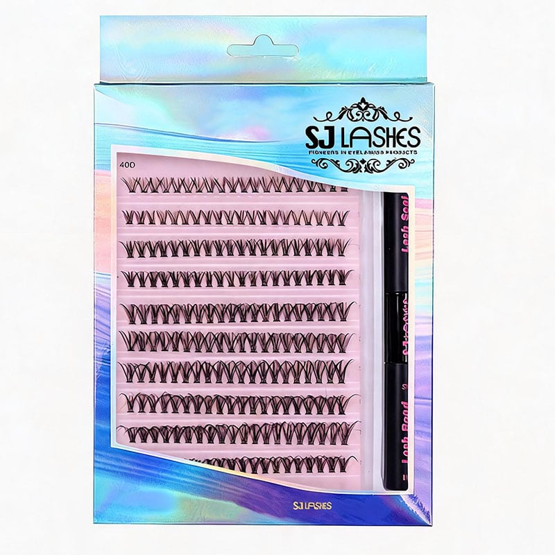SJ LASHES Großhandels- und maßgeschneidertes DIY-Cluster-Wimpern-Kit-Verpackungskarton | Private-Label-segmentiertes Wimpernset mit Kleber und Versiegelung | Professioneller Einzelhandels-Wimpernverlängerungs-Kit-Karton OEM