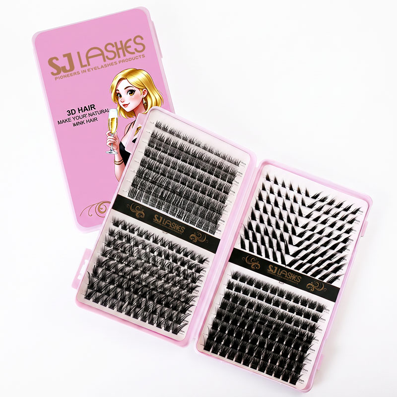 SJ LASHES Fabrik Großhandel Rosa DIY Wimpern-Buch | Individuelles Logo-Aufkleber-Etikett Private Label Tragbarer Cluster-Wimpern-Kasten OEM/ODM