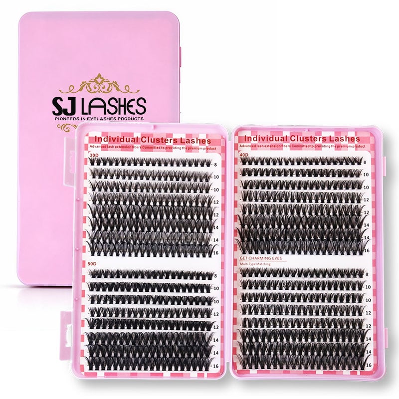 SJ LASHES Fabrik Großhandel Luxusrosa DIY-segmentierter Wimpernkasten | Individuelles Logo, Private-Label, tragbares Cluster-Wimpernbuch mit UV-Transfer-Aufkleber OEM/ODM