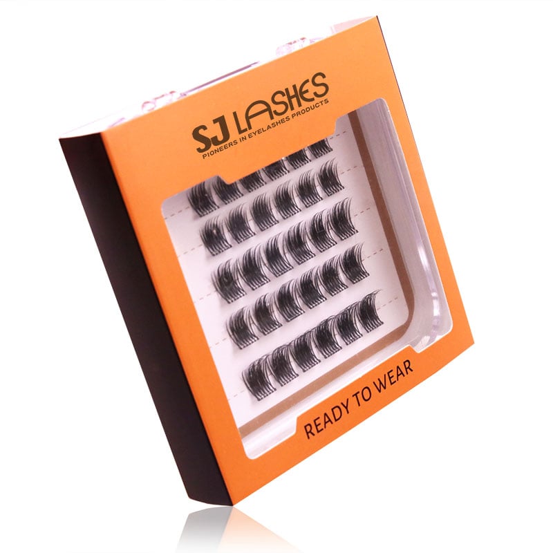 SJ LASHES Fabrik Großhandel wiederverwendbare einzelne Cluster-Wimpern im klaren Kunststoff-Etui + individuelle Papierhülle mit Fensteranzeige | OEM/ODM