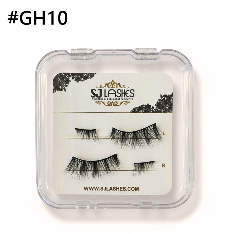 رموش طبيعية خالية من الغراء من SJ LASHES: زوج رموش بعرض ٥–٧ مم ذات حزام شفاف غير مرئي – إصدار العلبة الشفافة البلورية