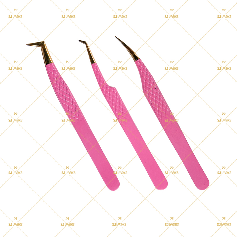 Signature 3-teiliges rosa Wimpern-Pinzetten-Set (Mattfinish)