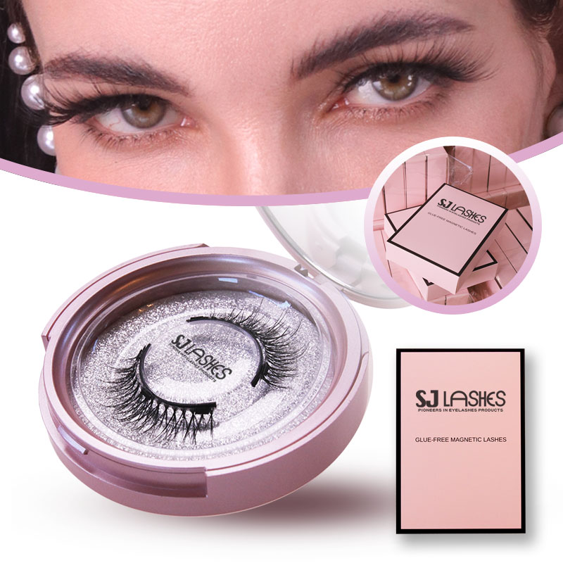 SJ LASHES Fabrik Großhandels-Magnet-Wimpern-Set-Verpackung | Luxuriöse runde Magnet-Wimpern-Box mit Papierverpackung für klebstofffreie Magnetwimpern, OEM