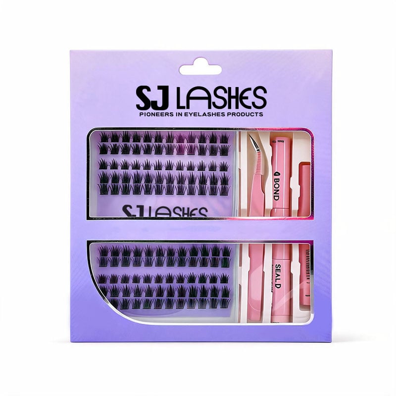 SJ LASHES Fabrik Großhandel DIY-Cluster-Wimpern-Extensions-Set mit Griffbox | Individuelles Logo, Private Label, professionelles segmentiertes Wimpernset mit Werkzeugen, OEM/ODM