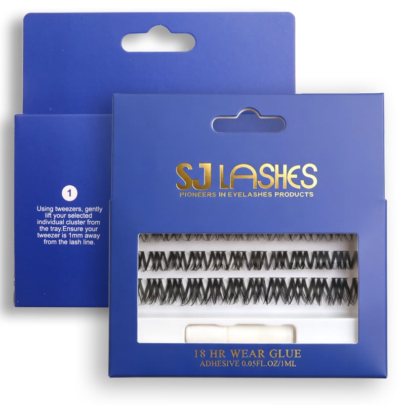 علبة تغليف رموش مخصصة بالجملة من مصنع SJ LASHES بمقابض مقسَّمة مطلية بالذهب مع طبقة أزرق لامع | علبة مخصصة بشعار العلامة التجارية، وحقيبة عرض معلَّقة متعددة التعبئة