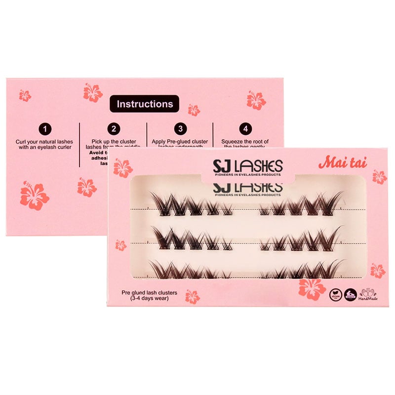 SJ LASHES Wholesale Pre-Glued Cluster Lashes Packaging Box | Pink Sleeve Design with Customizable Color Tray OEM