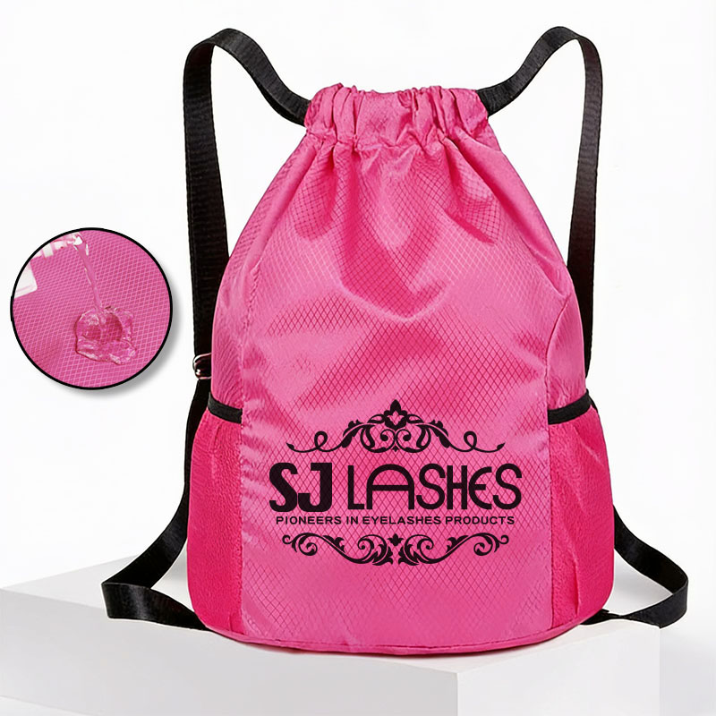 SJ LASHES Fábrica Atacado Personalizado Saco com Cordão à Prova d'Água | Personalização de Logotipo, Marca Própria, Mochila com Cordão em Nylon Ripstop Rosa, Fabricação sob Encomenda (OEM/ODM)