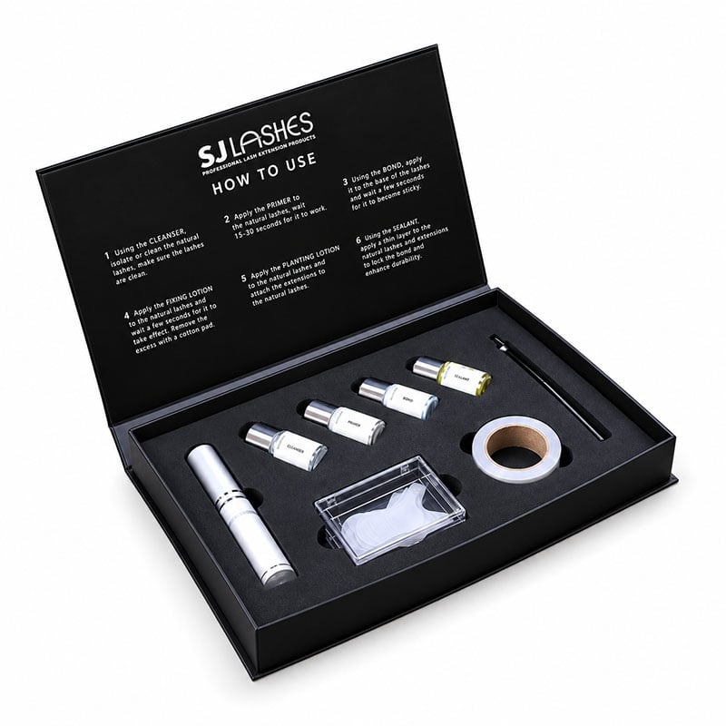 SJ LASHES Factory Wholesale Lash Lift Kit in Black Magnetic Gift Box | Custom Logo Private Label Eyelash Lamination Set with Printed Protocol OEM/ODM 
