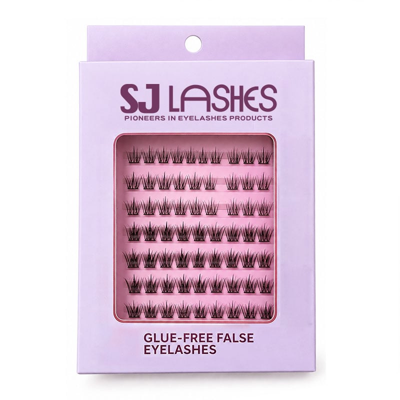 SJ LASHES Factory Wholesale Lilac Segment Lash Box with Hang Hole | Glue-Free Cluster Lash Paper Box with Clear Window and Graded Tray, Custom Logo OEM/ODM