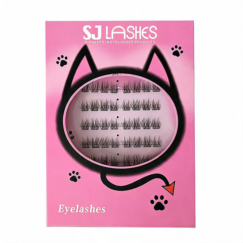 SJ LASHES Fabrik Großhandel kreative katzenförmige segmentierte Wimpernpappschachtel | Individuelles Logo, Private Label, Mehrpaar-Wimpernschachtel mit Sichtfenster OEM/ODM