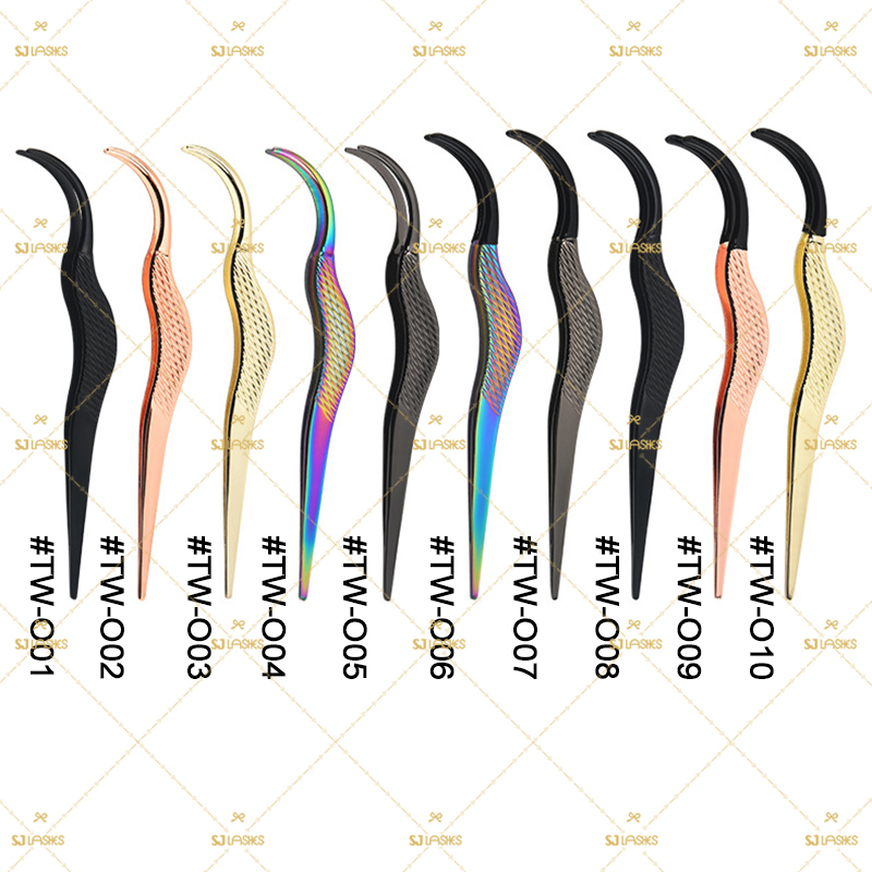 Wholesale Volume Curved Lash Applicator Tweezer (TW-O) | Multi-Tone Finishes